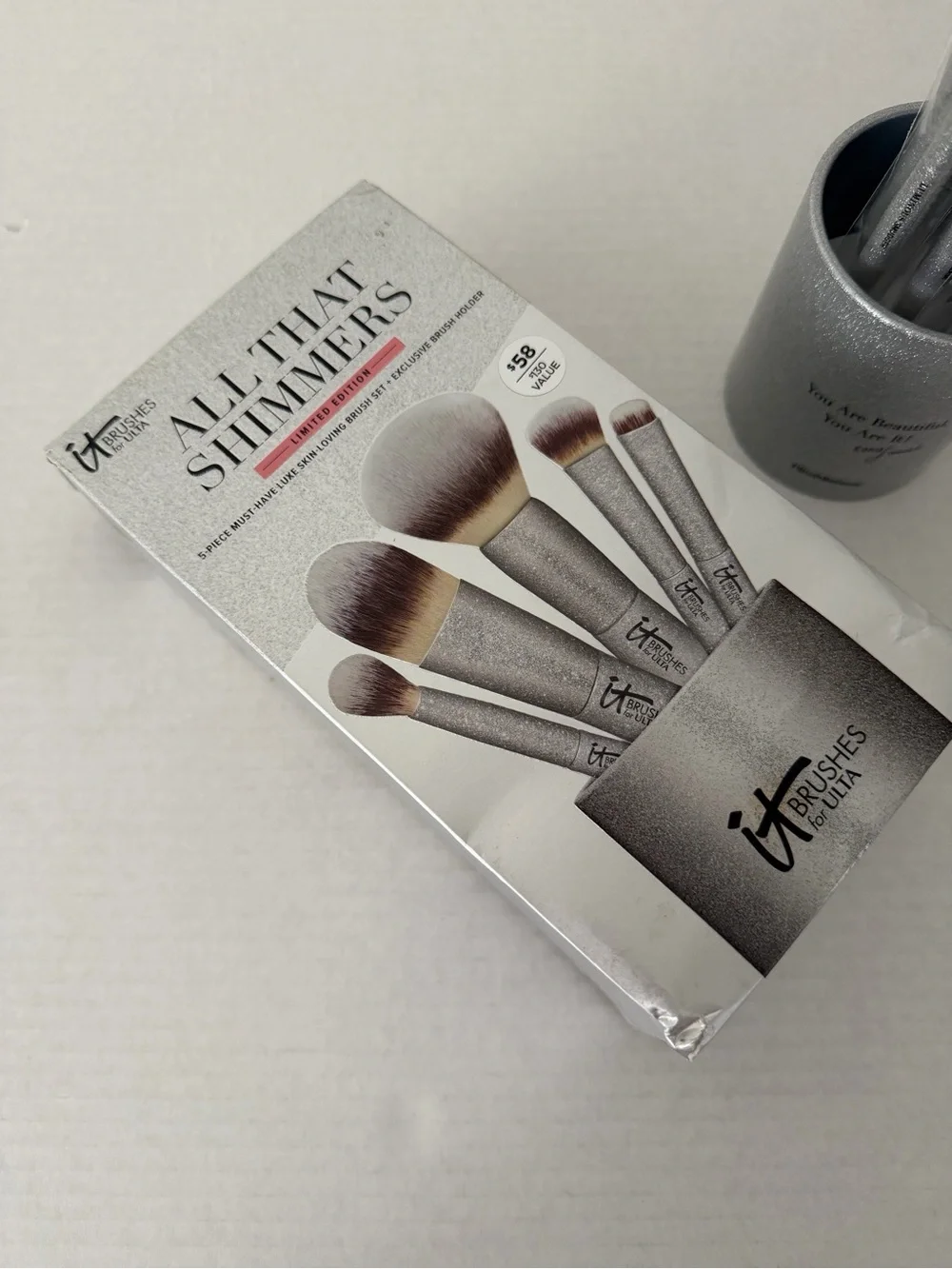 IT Cosmetics All That Shimmers 5-Piece Luxe Brush Set w/ Holder LIMITED EDITION
